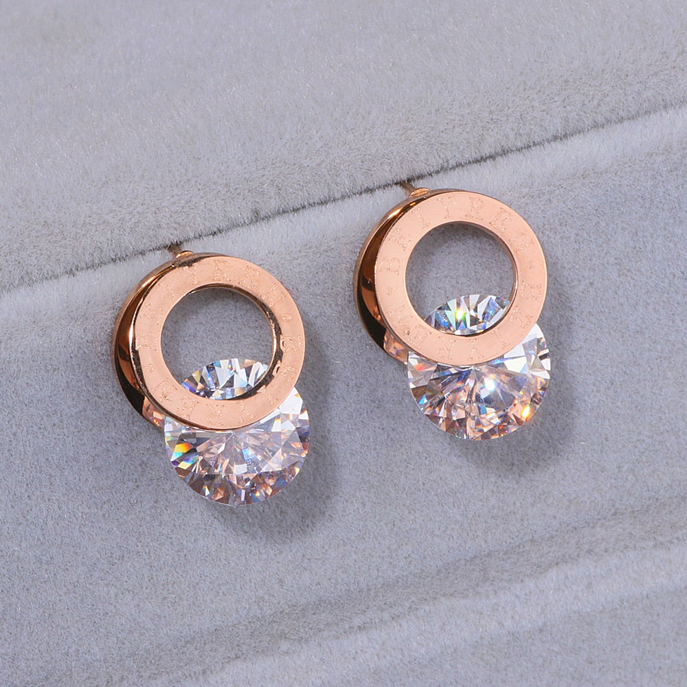 Brincos Aria — Zircónia Rosé Gold, Aço 316L