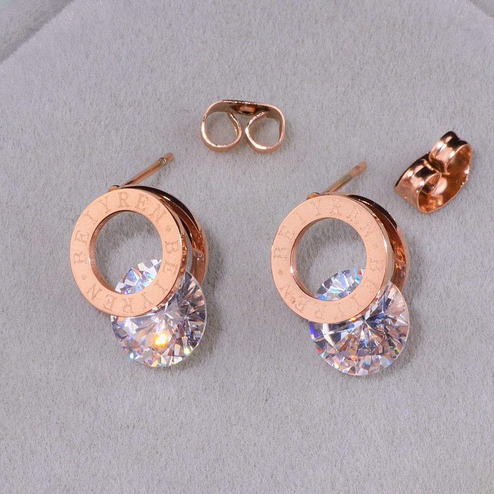 Brincos Aria — Zircónia Rosé Gold, Aço 316L