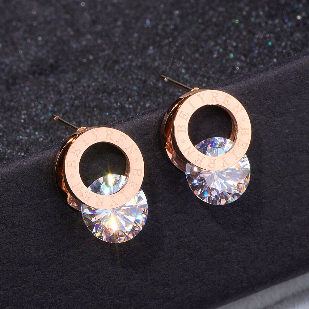 Brincos Aria — Zircónia Rosé Gold, Aço 316L