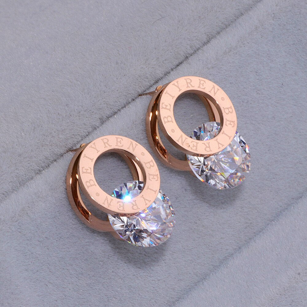 Brincos Aria — Zircónia Rosé Gold, Aço 316L