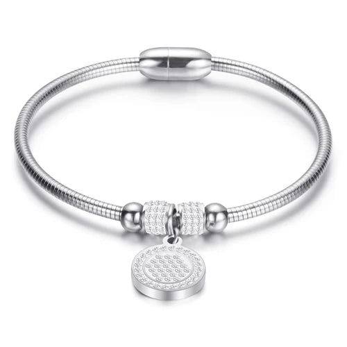 High Crystal Quality Bracelet Bangles Coin Magnet Clasp With Snake Chain 316L Stainless Steel Wedding Bangles jewelry