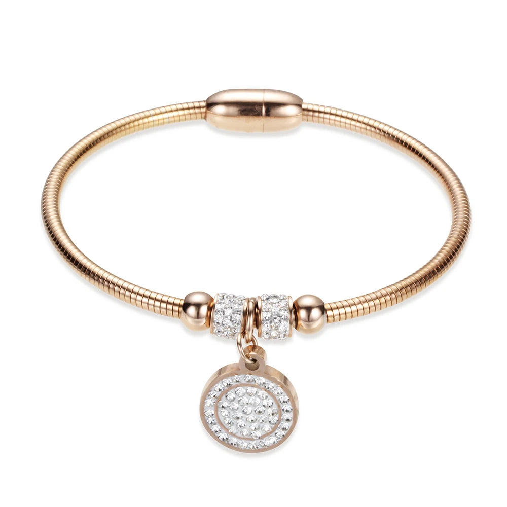 High Crystal Quality Bracelet Bangles Coin Magnet Clasp With Snake Chain 316L Stainless Steel Wedding Bangles jewelry
