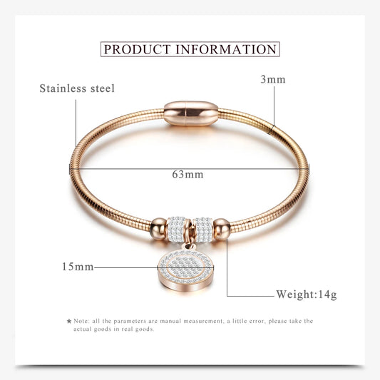 High Crystal Quality Bracelet Bangles Coin Magnet Clasp With Snake Chain 316L Stainless Steel Wedding Bangles jewelry