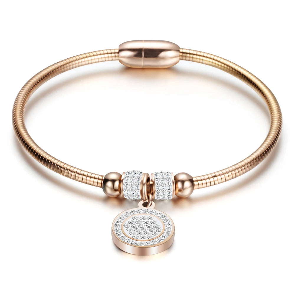High Crystal Quality Bracelet Bangles Coin Magnet Clasp With Snake Chain 316L Stainless Steel Wedding Bangles jewelry