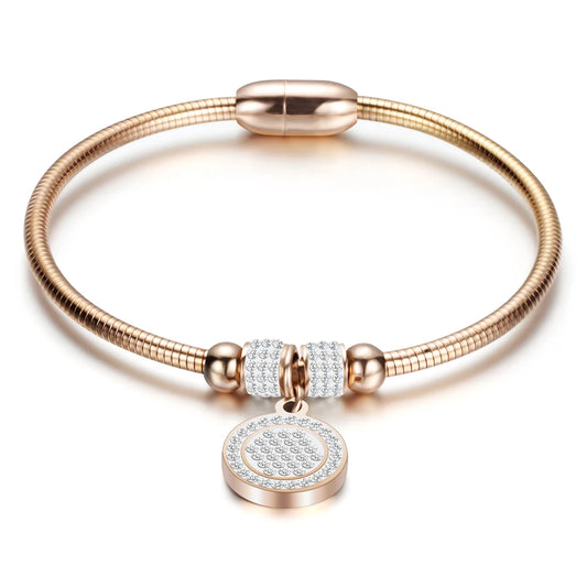 Pulseira Elegante com Cristais, Fecho Magnético e Corrente Serpente — Aço Cirúrgico 316L